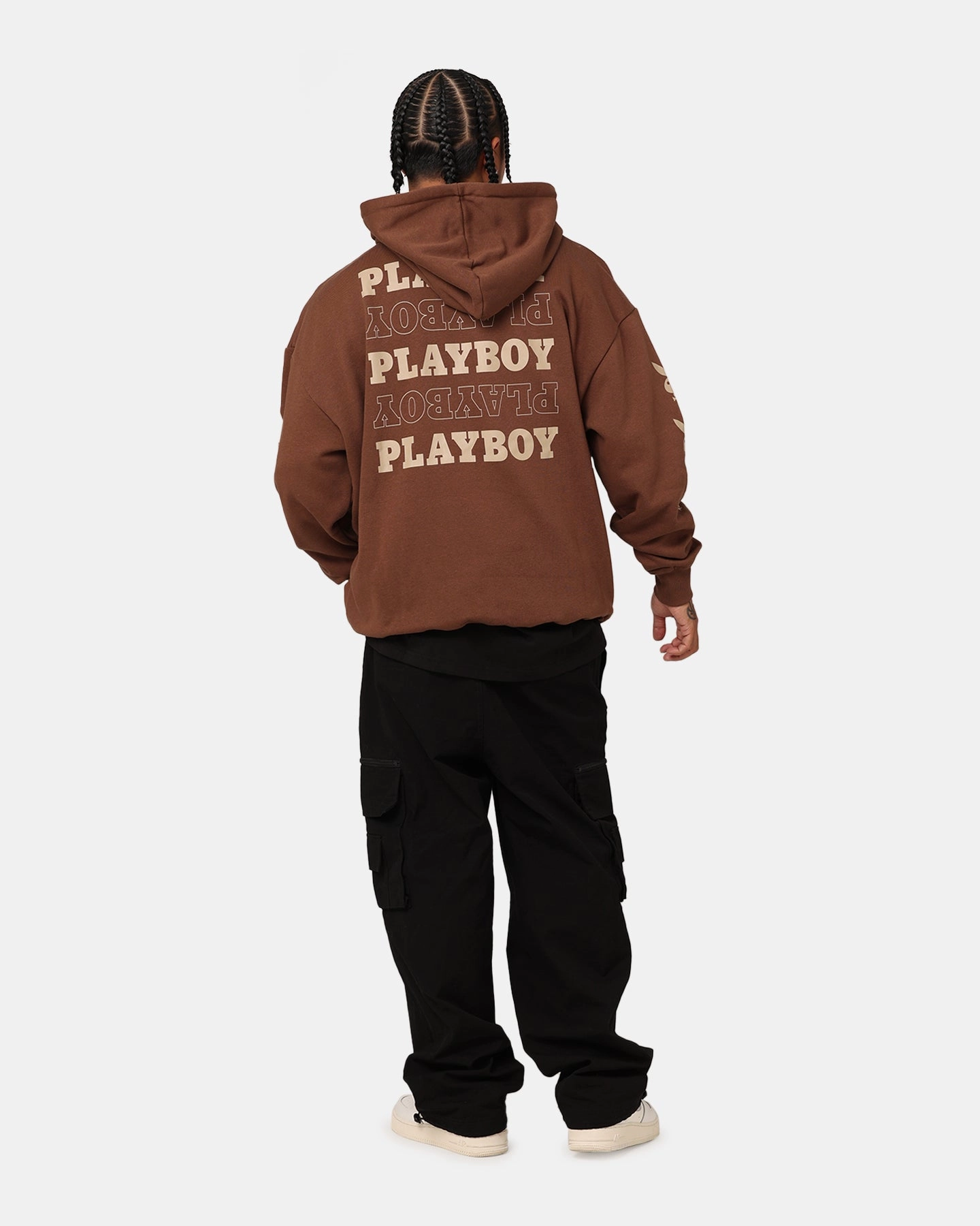 Practical Layer Comfort Fit Playboy Side Bunny Stack Hoodie Brown