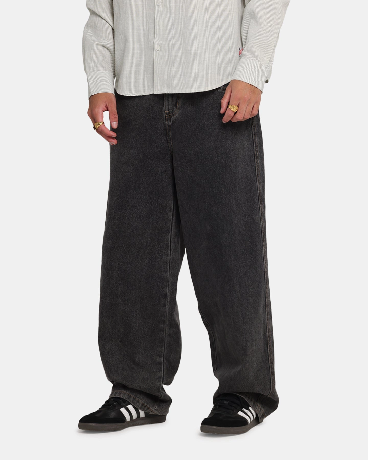 Stretchy Material Durable Weave X-Large Baggy Bull Denim 91 Pants Washed Black