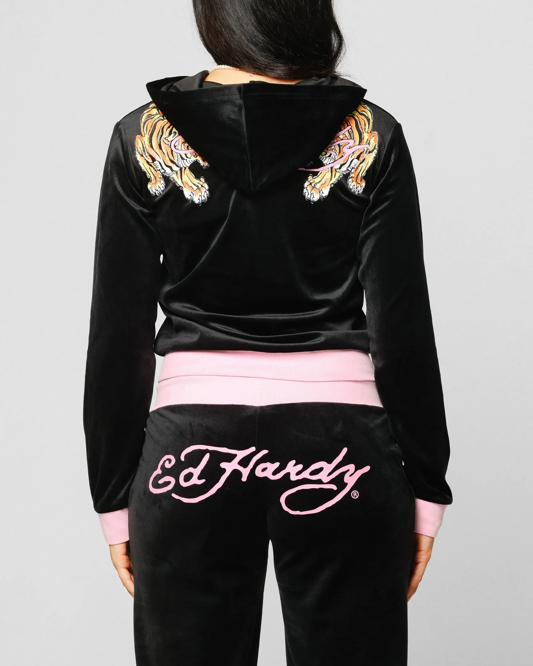 Hold Ed Hardy Women's Cropped Hoodie Black/Pink