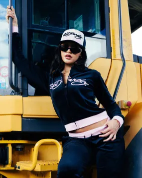 Ed Hardy Women's Cropped Hoodie Black/Pink Articulated Sleeves pilots