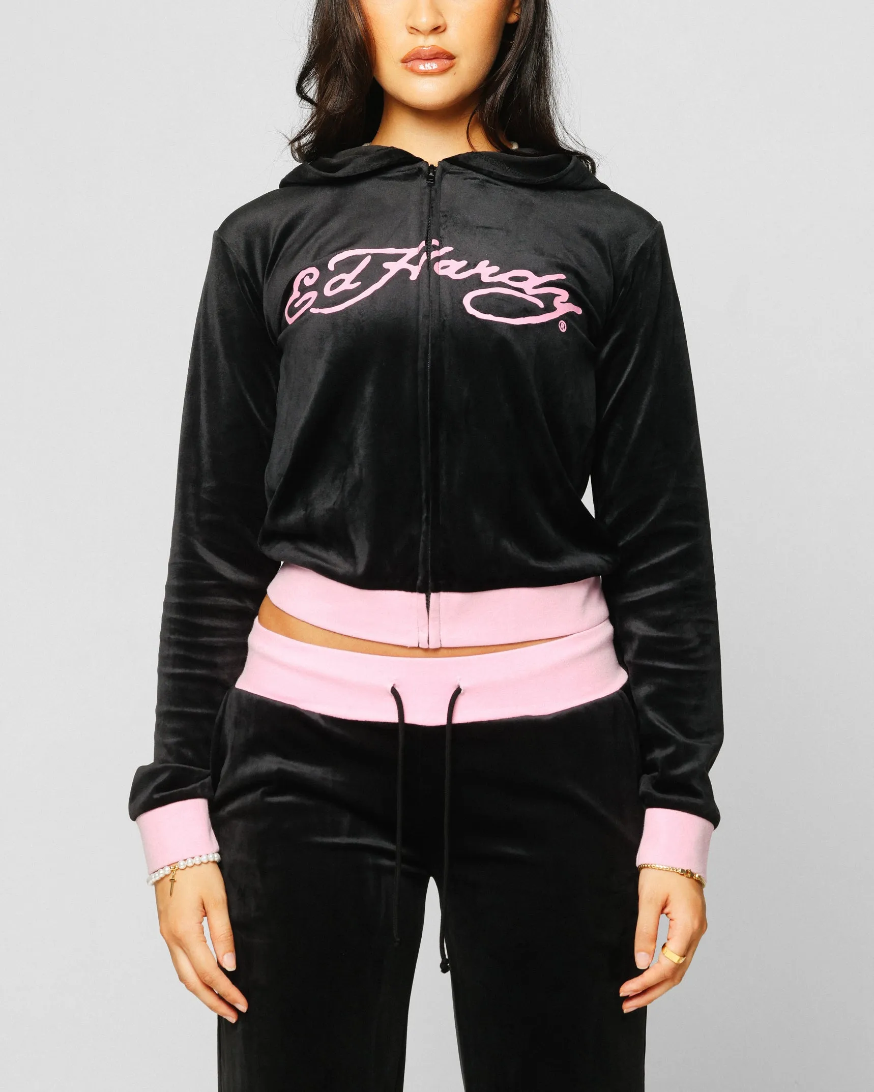 Appointment sports practice Ed Hardy Women's Cropped Hoodie Black/Pink
