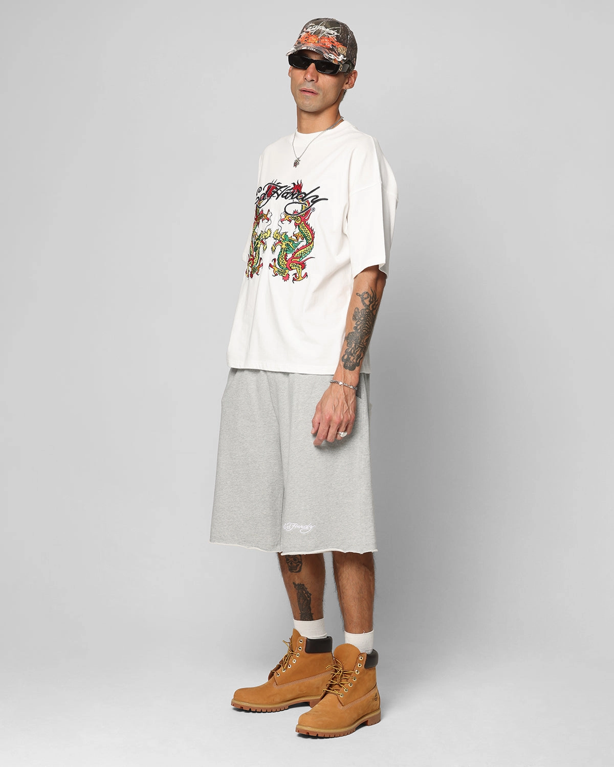 Fashion Layer Ed Hardy Baggy Fleece Shorts Grey Marle