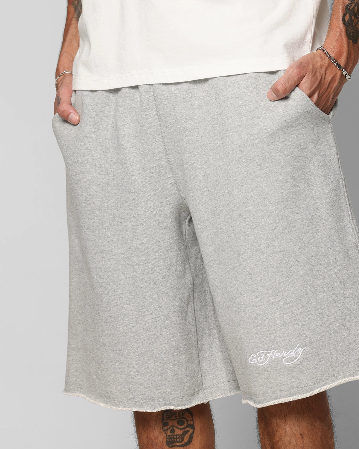 Cozy Feel Machine washable Ed Hardy Baggy Fleece Shorts Grey Marle