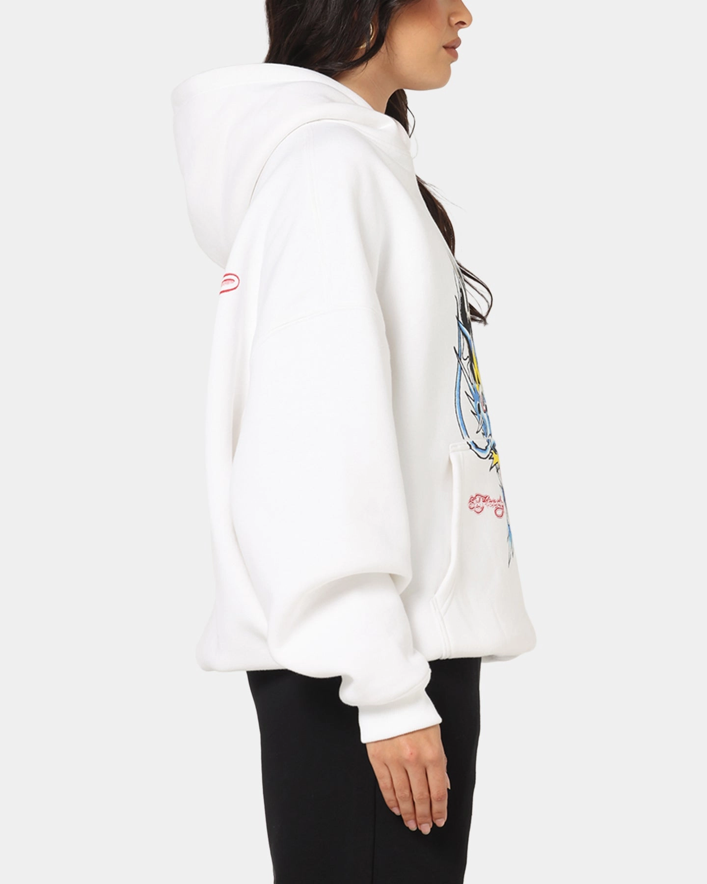 Ed Hardy Blue Dragon Hoodie White Durable Zippers Dolphin like