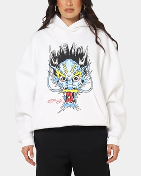 Music Festival Style Ed Hardy Blue Dragon Hoodie White