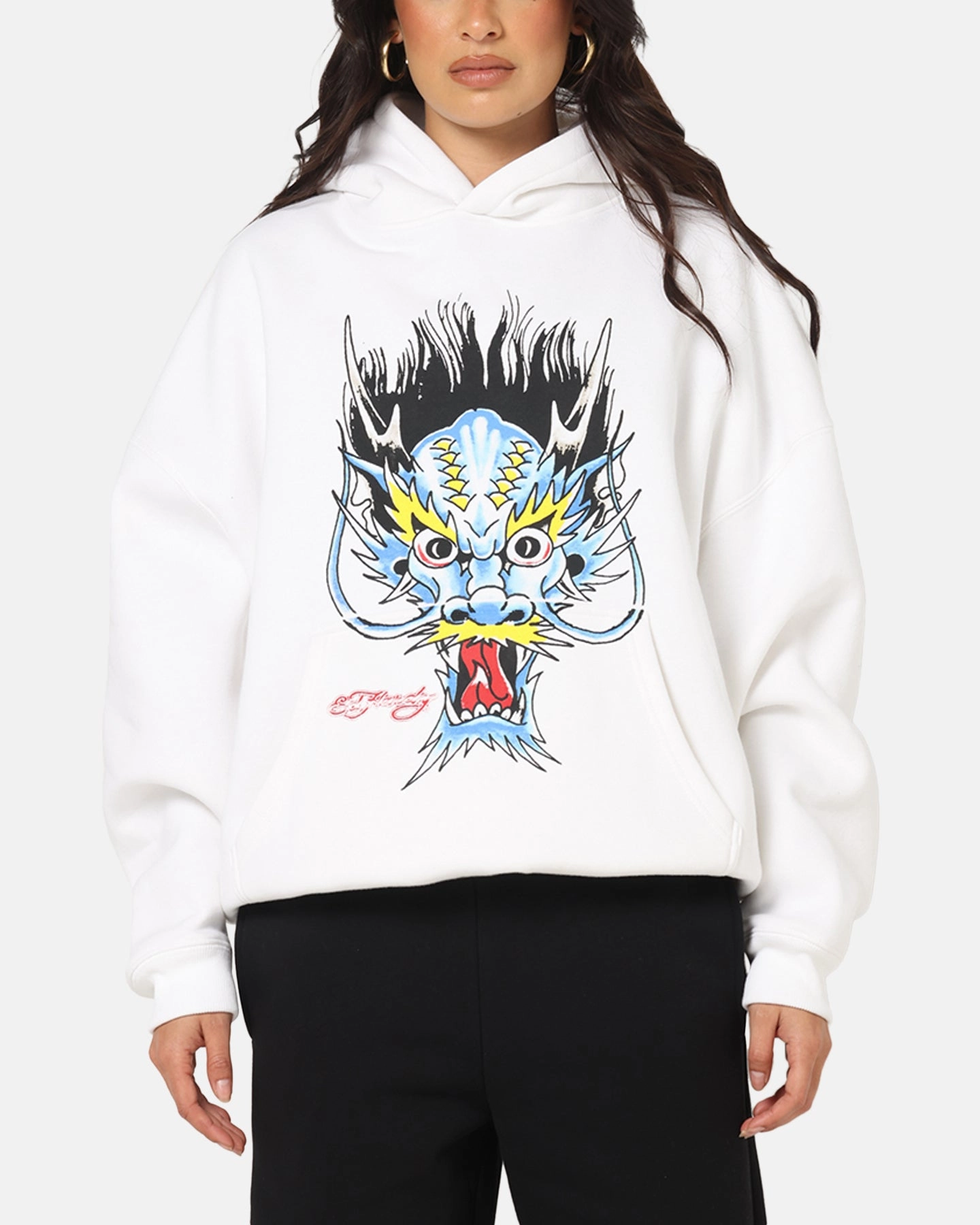 Music Festival Style Ed Hardy Blue Dragon Hoodie White