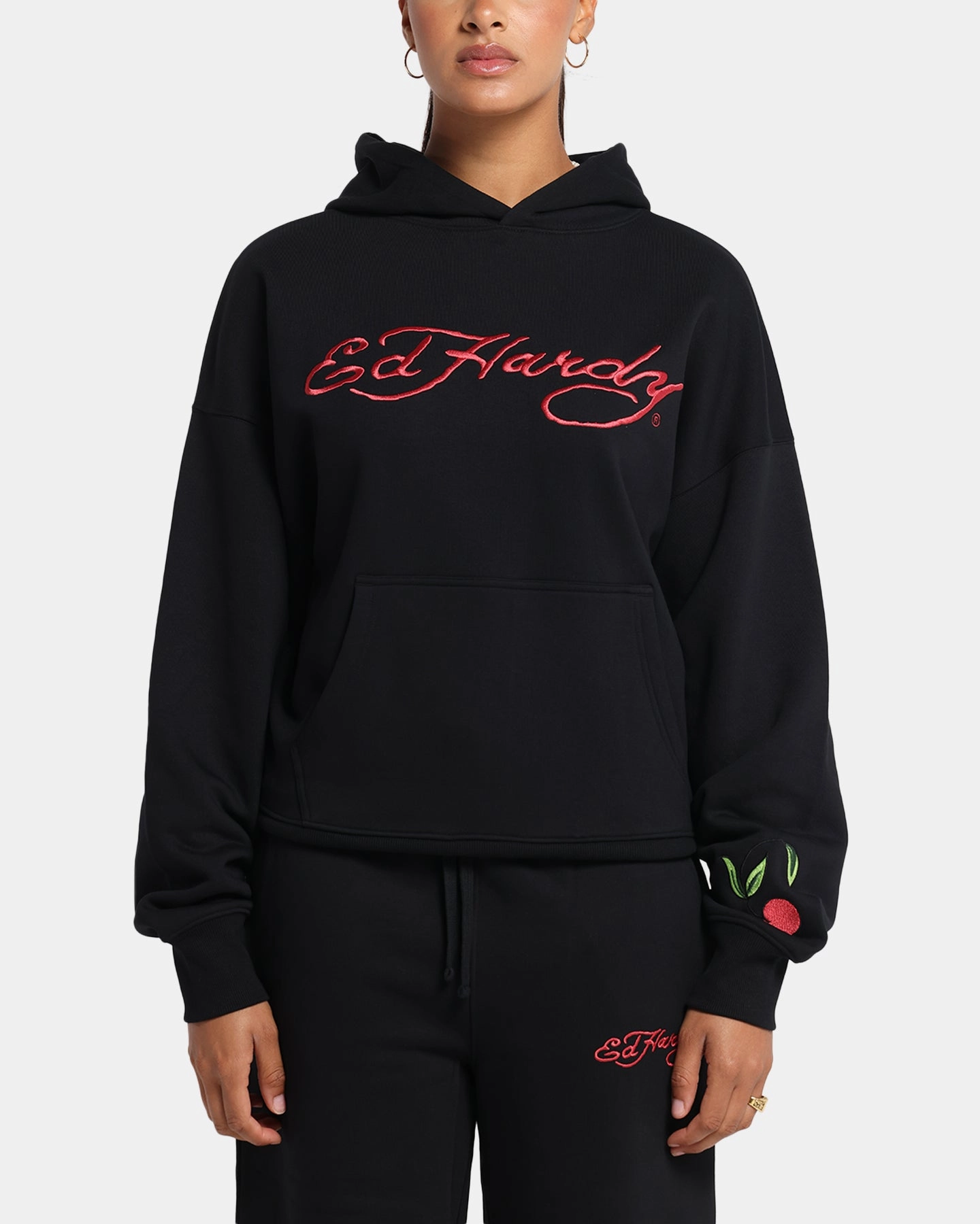 Linen blend Ed Hardy Cherry Hoodie Black