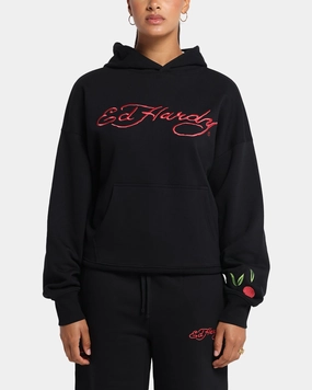 Linen blend Ed Hardy Cherry Hoodie Black