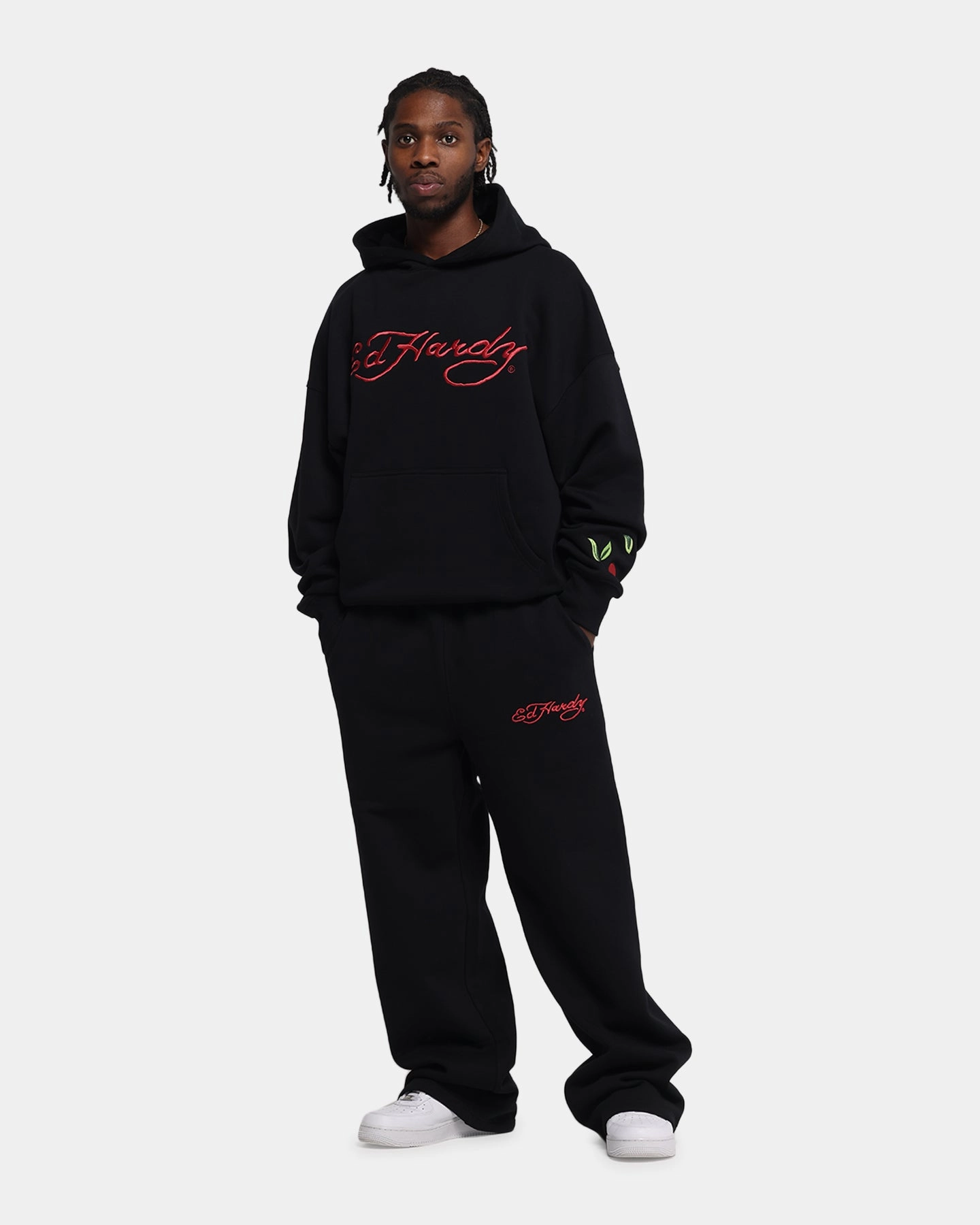 Ed Hardy Cherry Trackpants Black Rubberized Hem