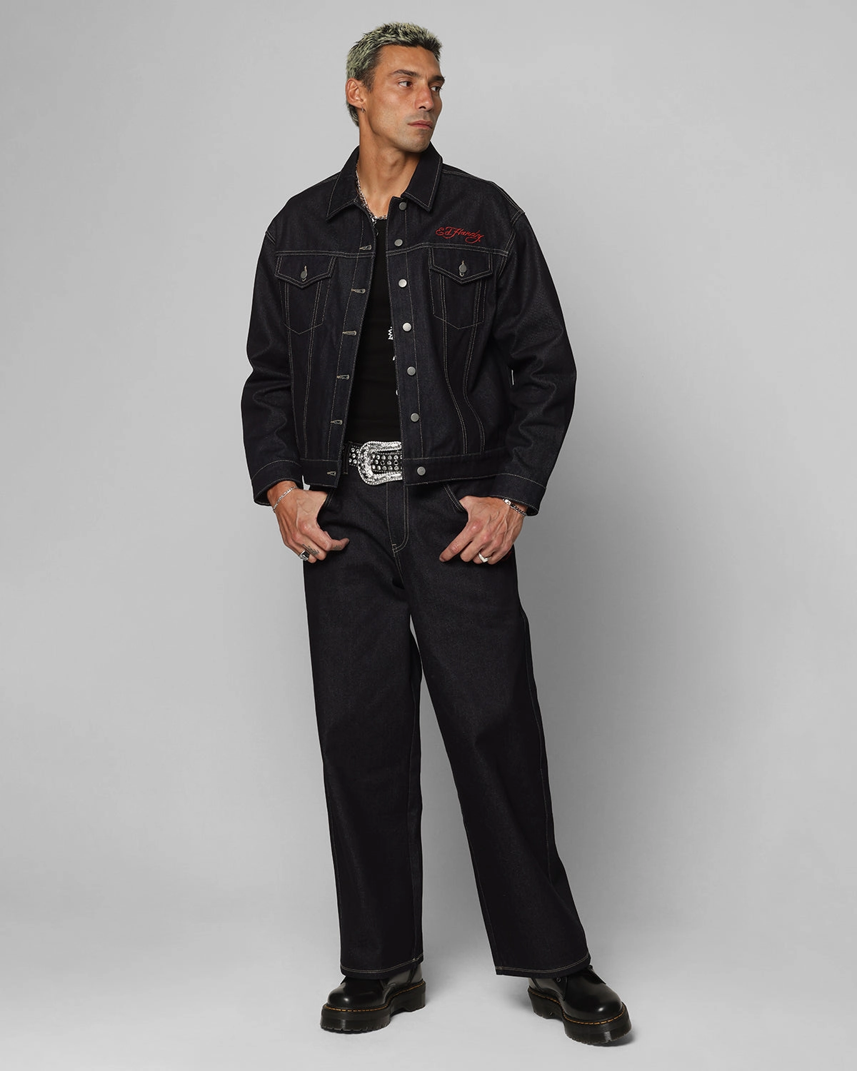 Double layer fabric Ed Hardy Denim Jacket Raw Indigo