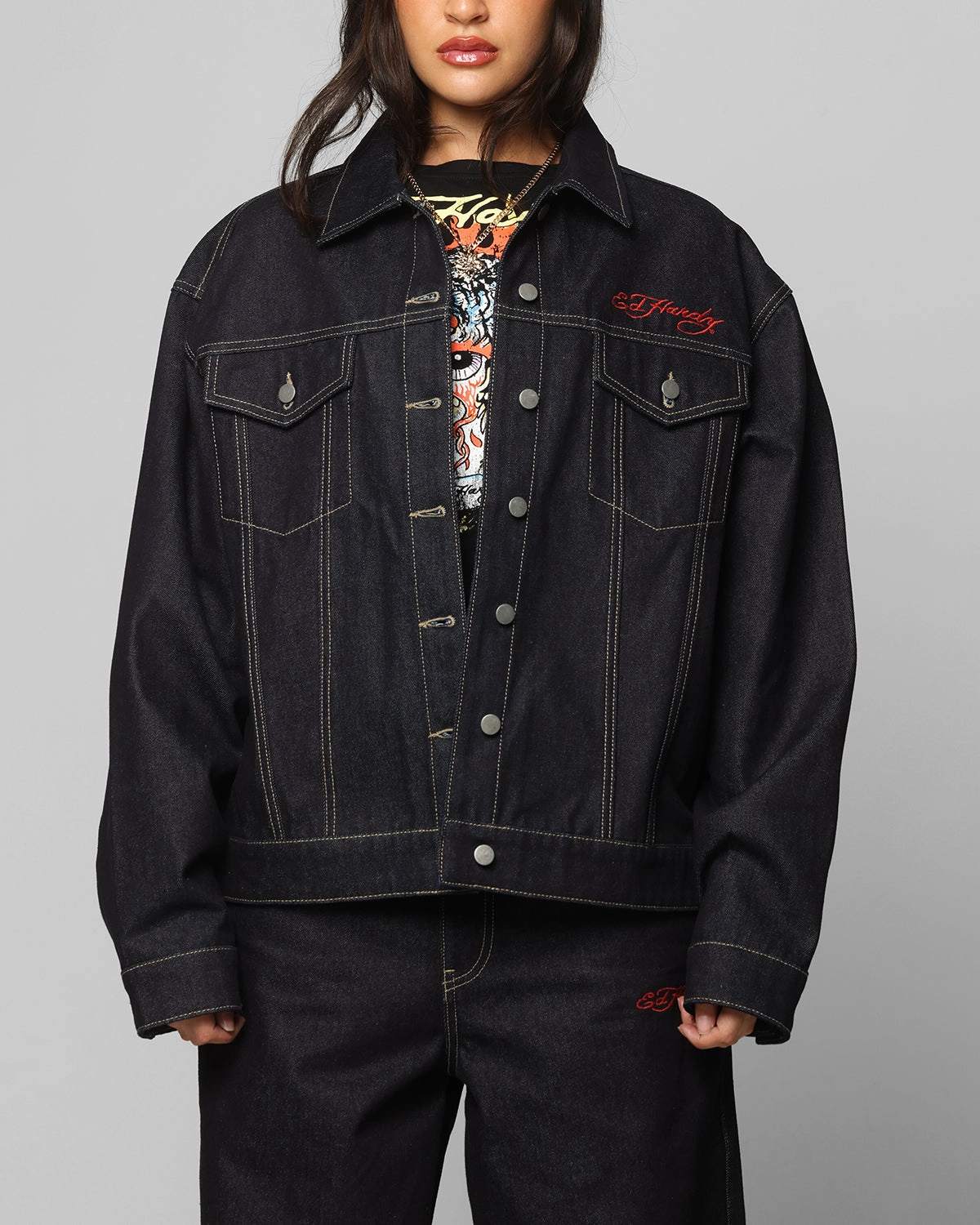 Ed Hardy Denim Jacket Raw Indigo Packable design