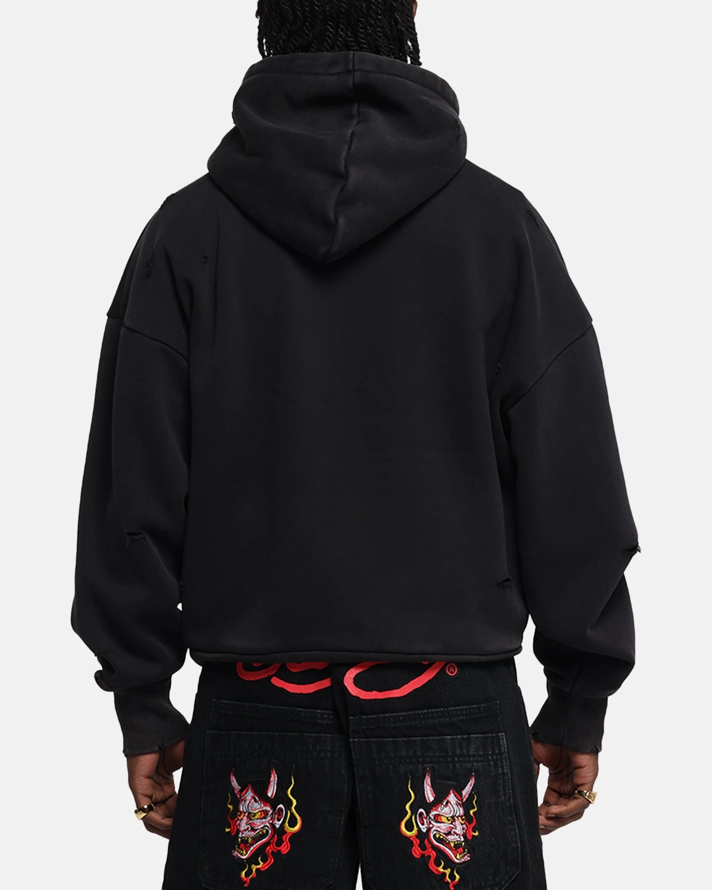 Ed Hardy Distressed Hoodie Black Casual Street Flying fox like