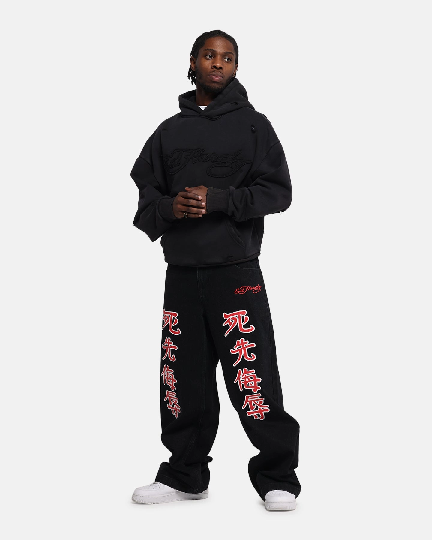 Errand Ready Hamster like Ed Hardy Distressed Hoodie Black