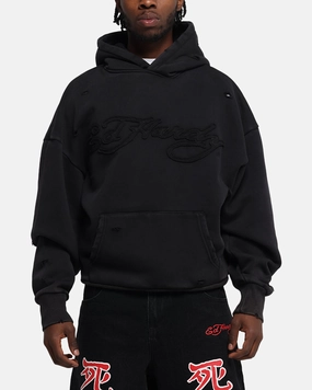 Zippered Closure Wild boar like Ed Hardy Distressed Hoodie Black
