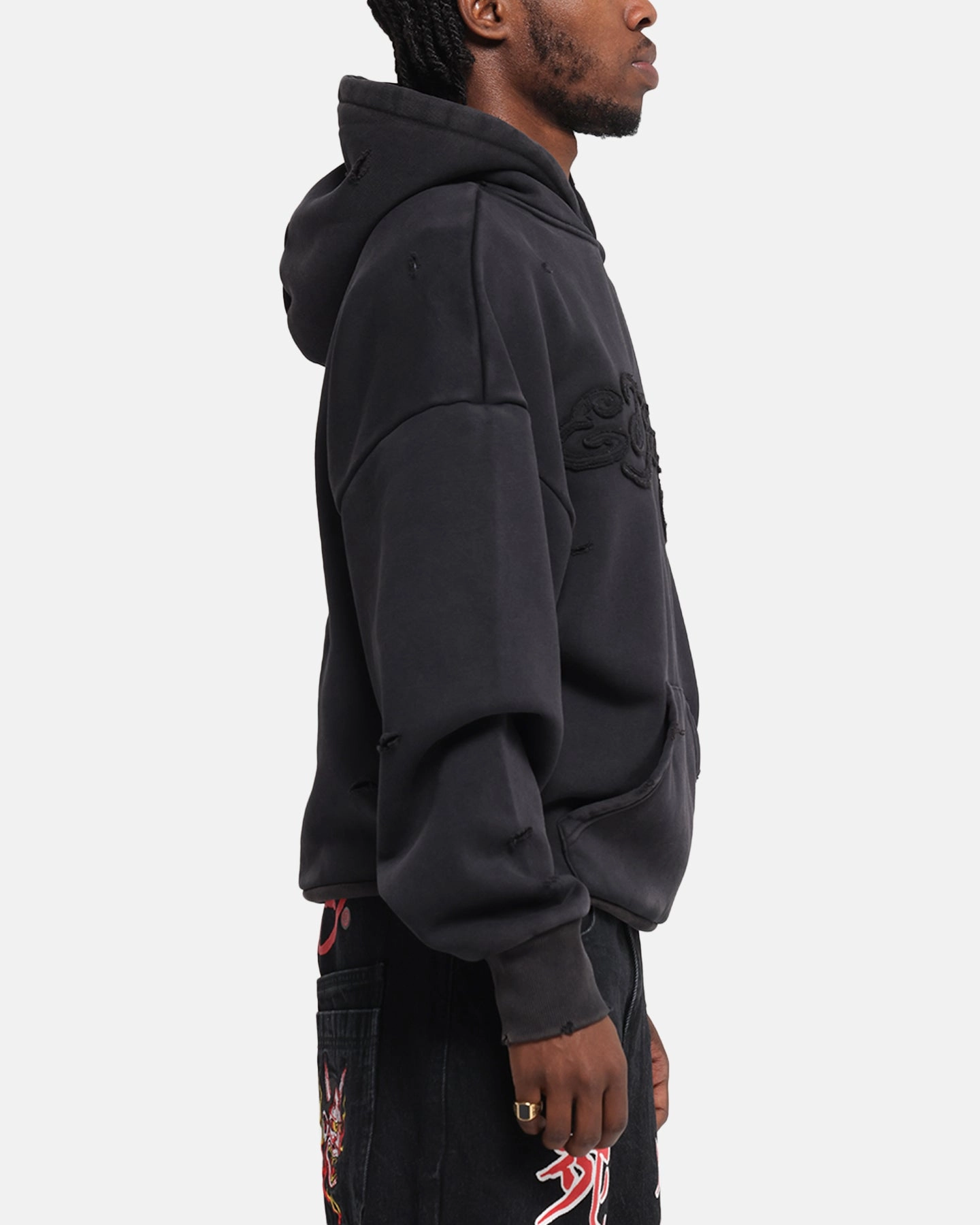 Ed Hardy Distressed Hoodie Washed Black Active Street