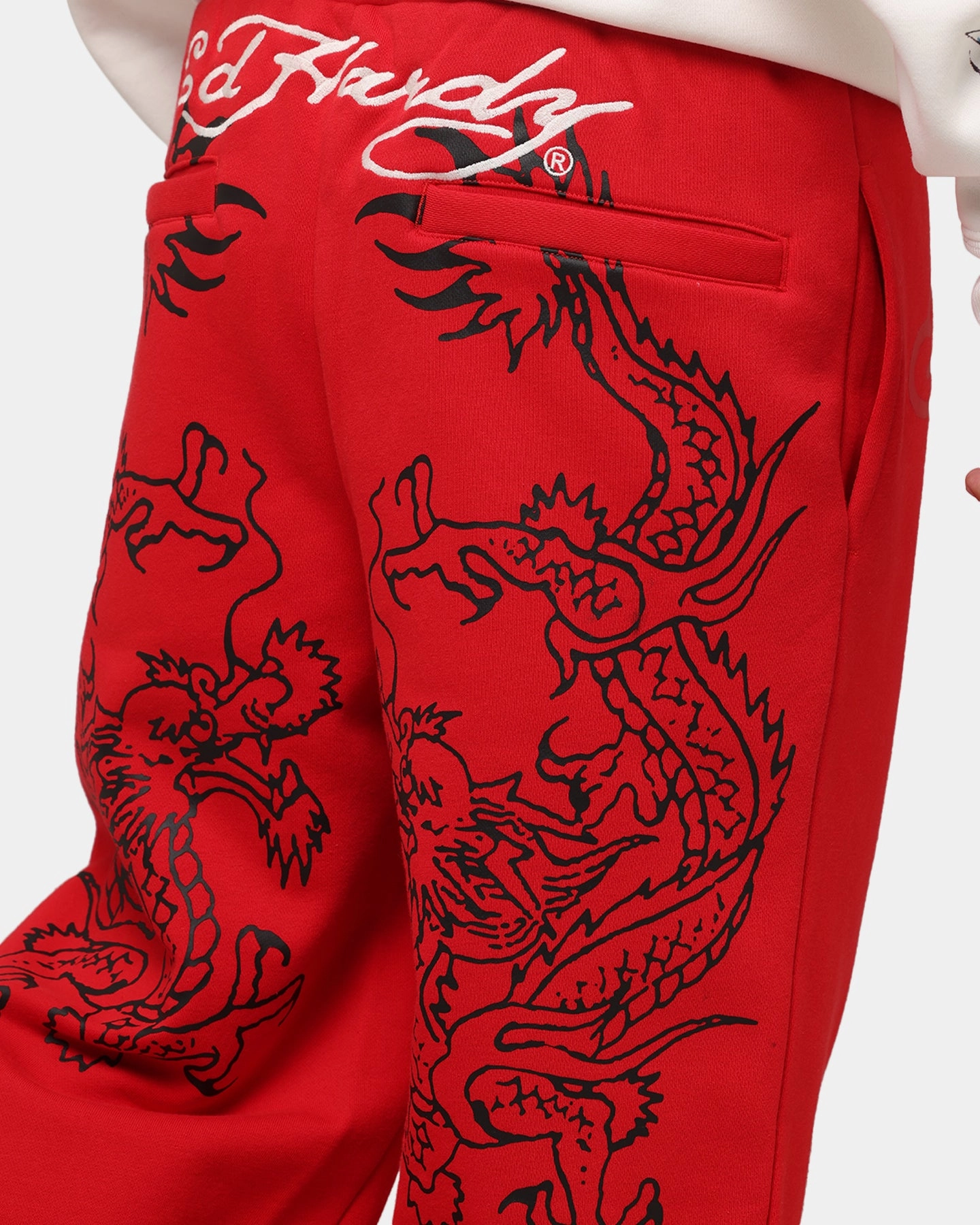 High-waisted fit Soft and Cozy Ed Hardy Dragon Trackpants Red