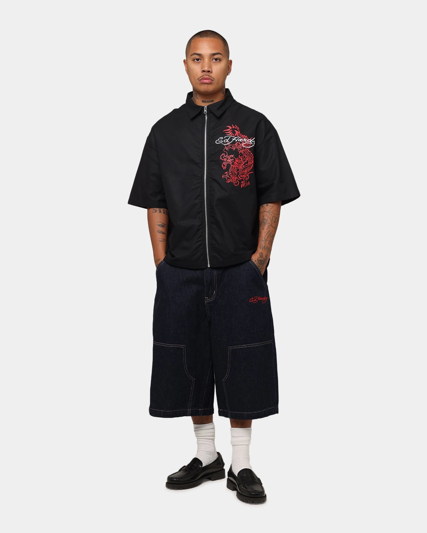 Ed Hardy Dragon Zip Shirt Black Camping Essential