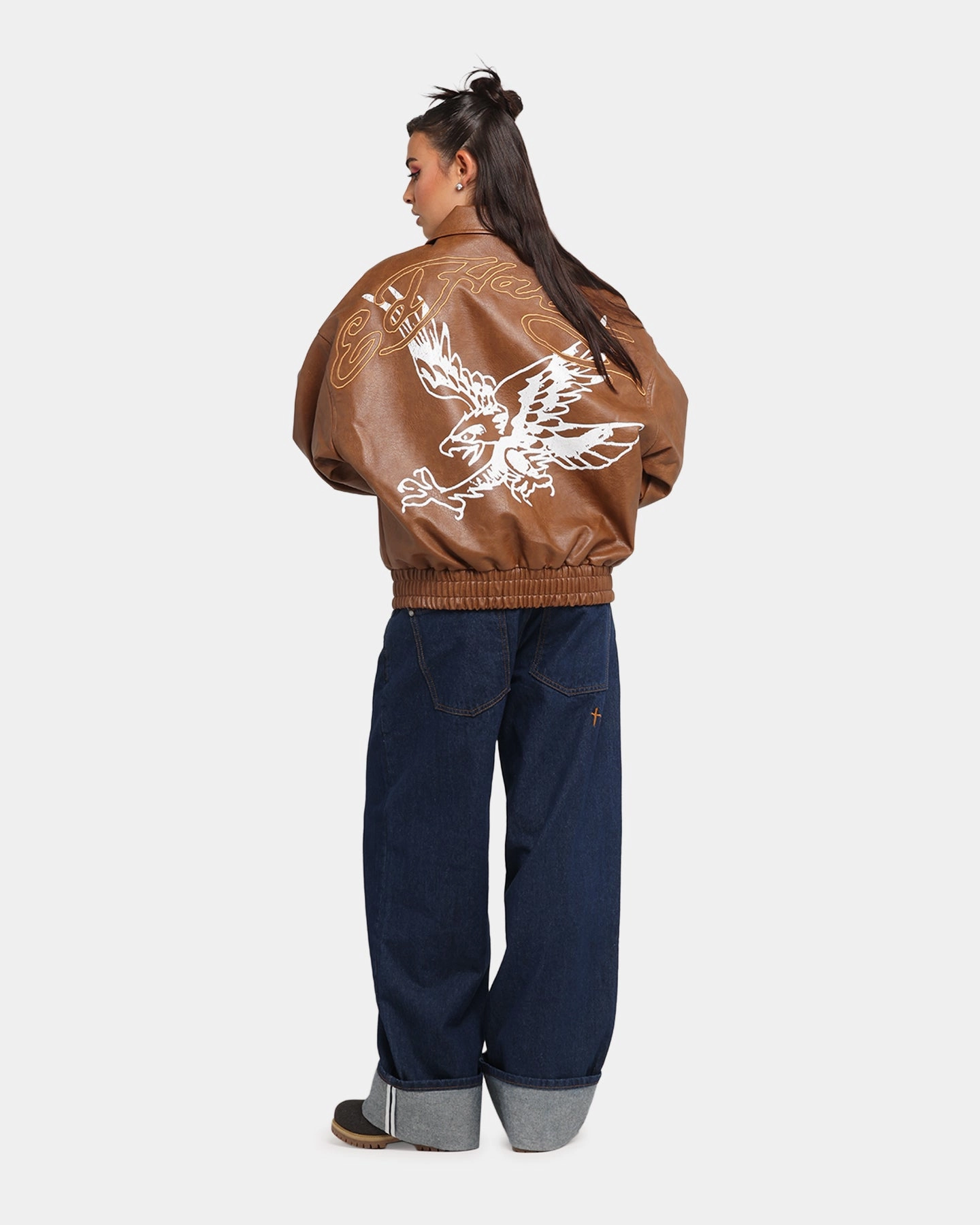 snowy Ed Hardy Eagle Jacket Brown