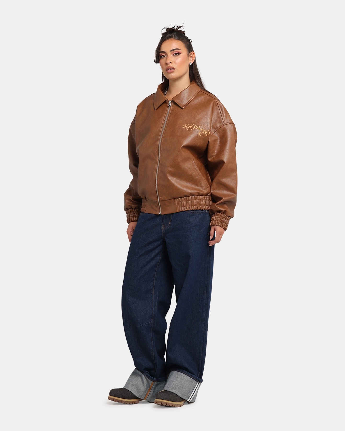 Ed Hardy Eagle Jacket Brown suitable for exercise