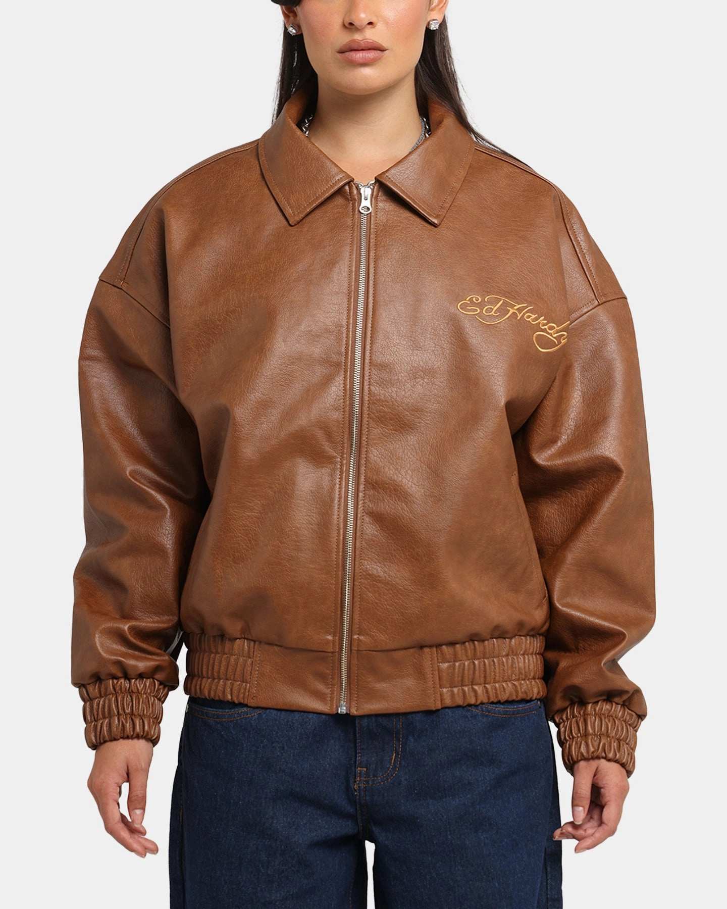 Ed Hardy Eagle Jacket Brown Temperature Regulating Fabric Lightweight Layer