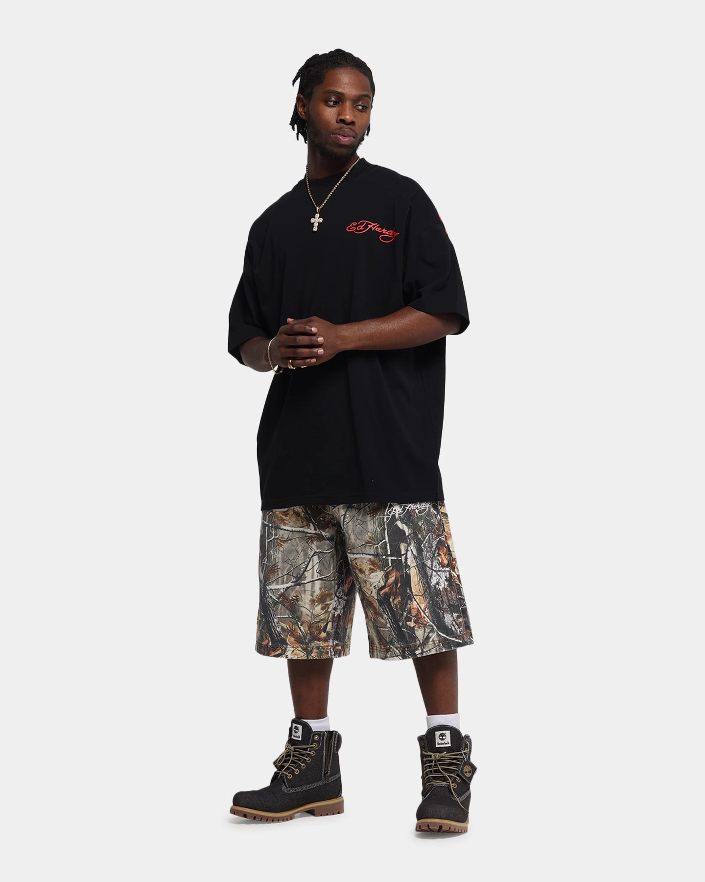 TaperedLeg Ed Hardy Eagle Jorts Real Tree Camo