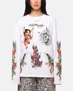 Ed Hardy Ed's Tattooing Long Sleeve T-Shirt Off White safe for skin Lace trim