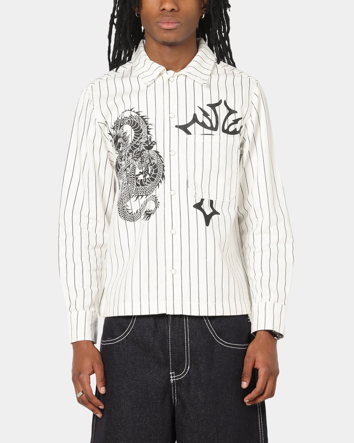 Ed Hardy Euro Button Up Shirt White Pinstripe Anti Odor Treatment