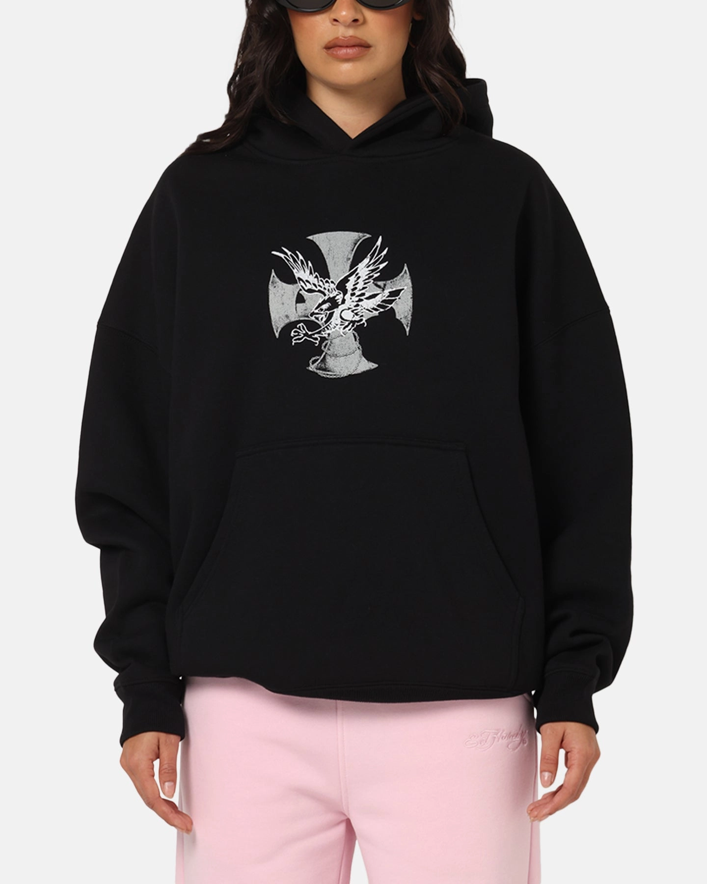 Ultra Soft Handfeel Back Graphic Ed Hardy Flight Hoodie Black