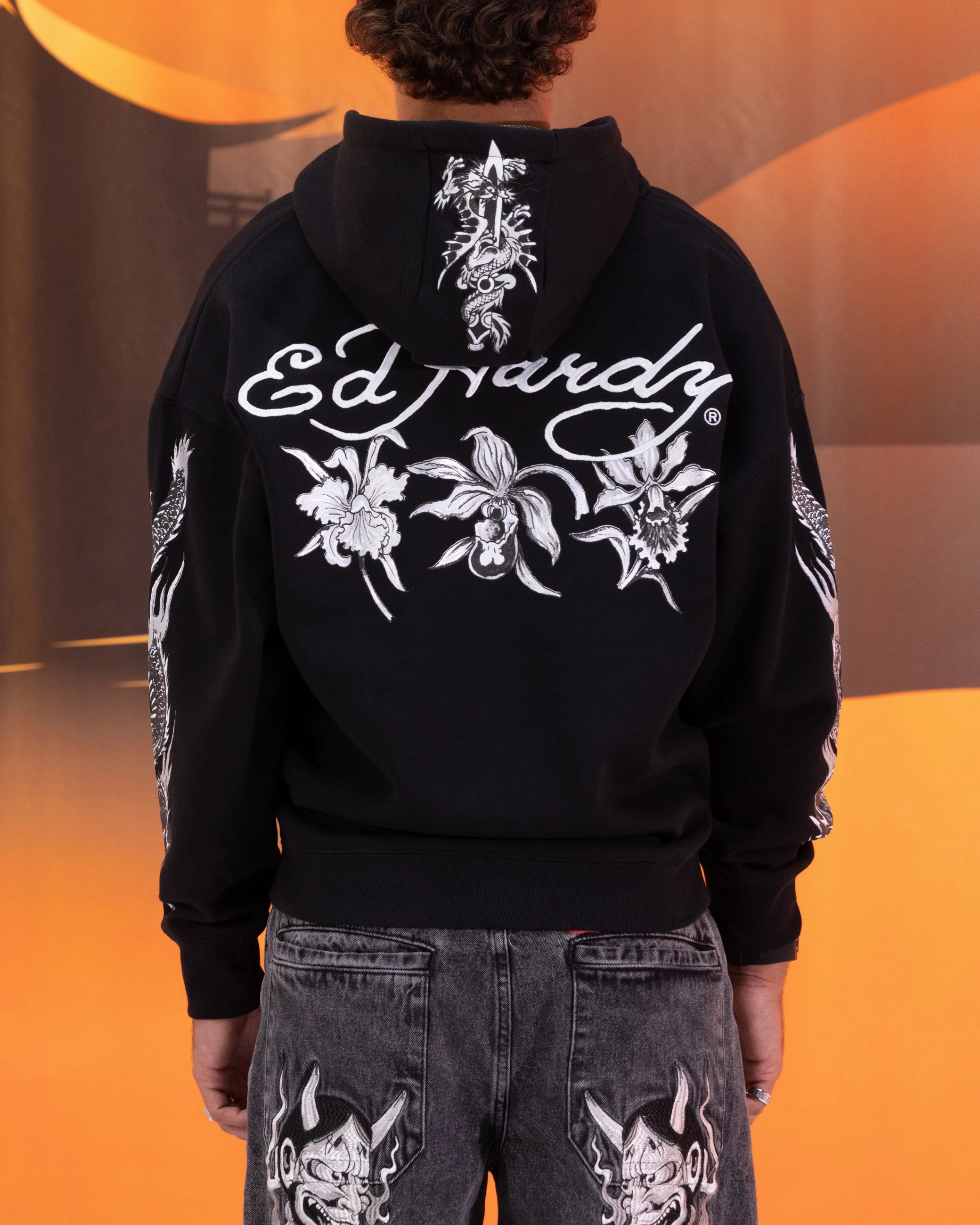 Elephant like Ed Hardy Floral Zip Hoodie Black