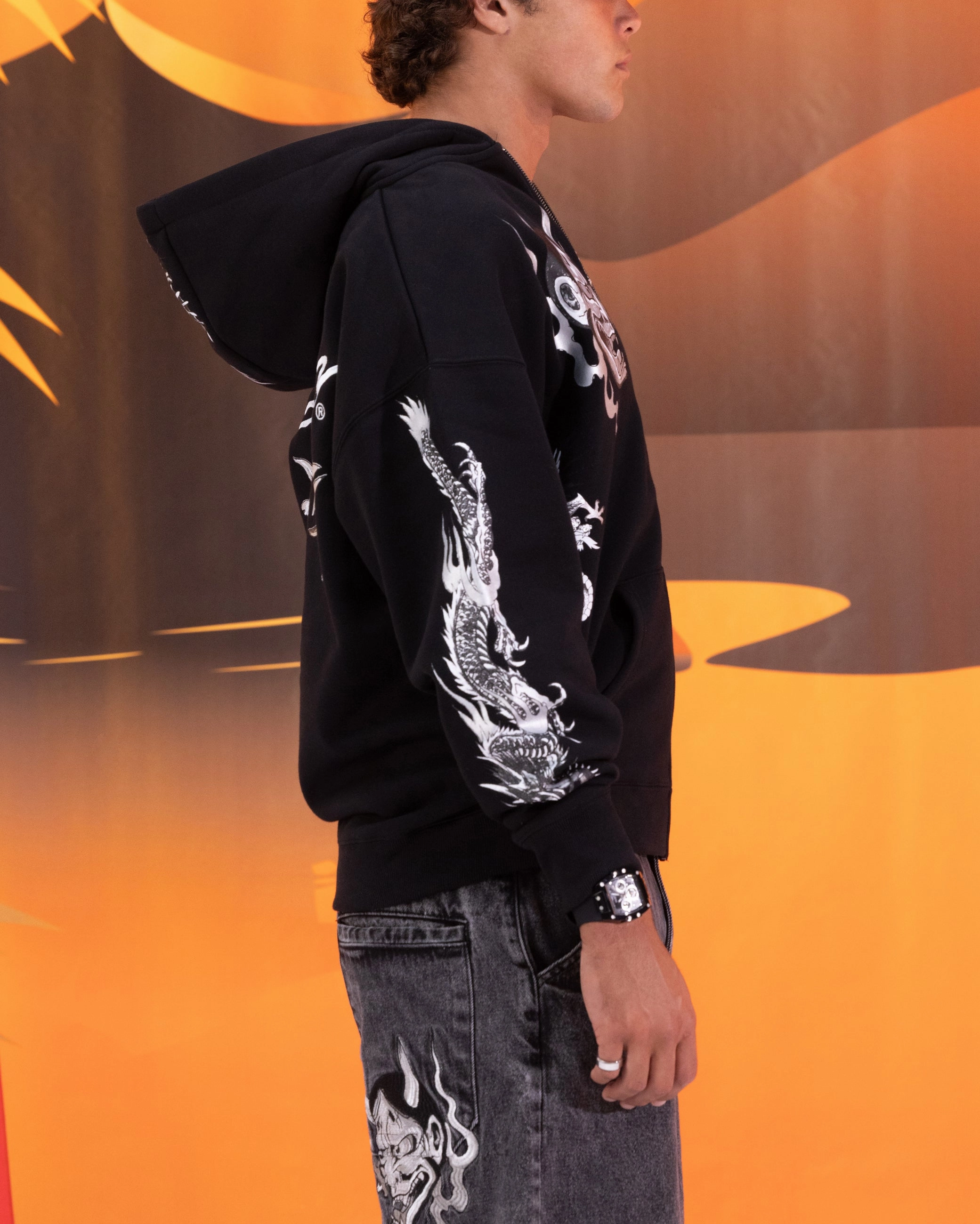 Ed Hardy Floral Zip Hoodie Black Lounge Comfort Beach Wear