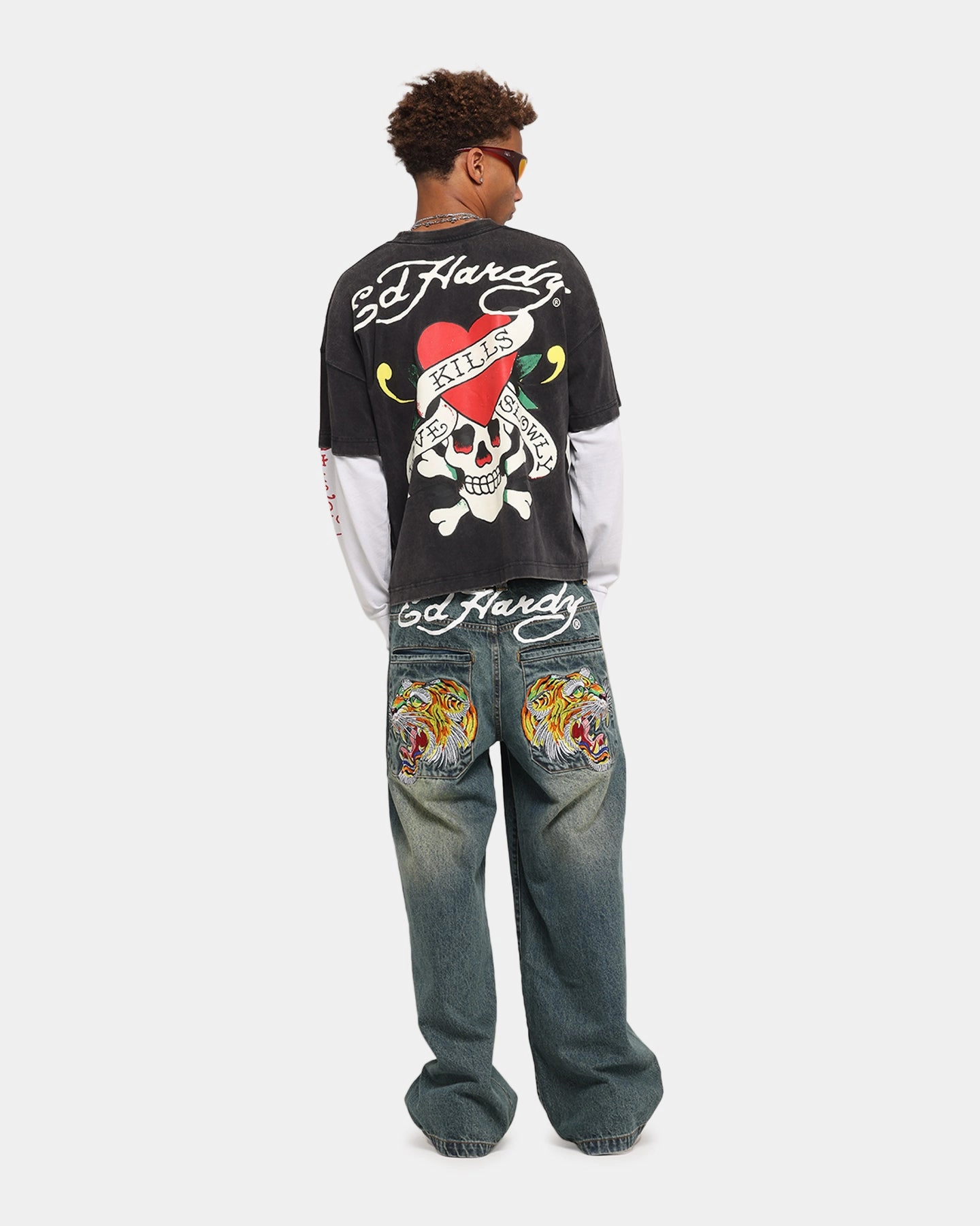 Ed Hardy Love Kills Layered Long Sleeve T-Shirt Black SunProtectionFabric Fashionable Wear