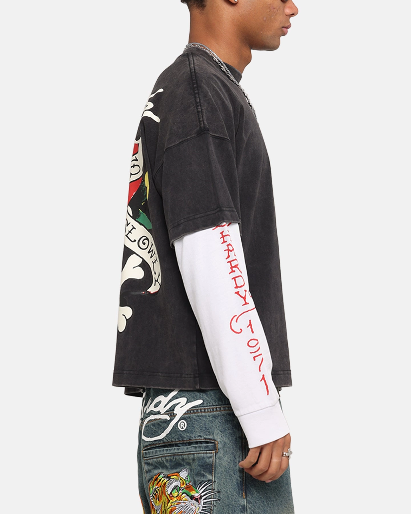 Ed Hardy Love Kills Layered Long Sleeve T-Shirt Black Bold colors