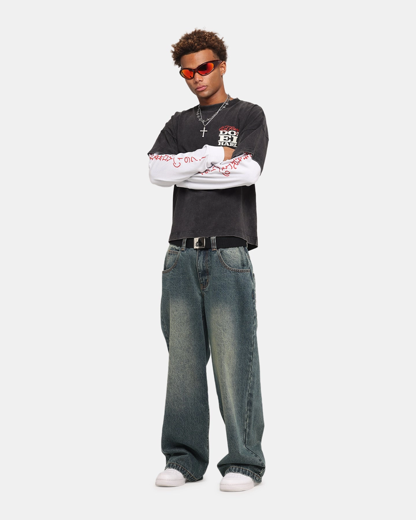 Taped Neckline Ed Hardy Love Kills Layered Long Sleeve T-Shirt Black