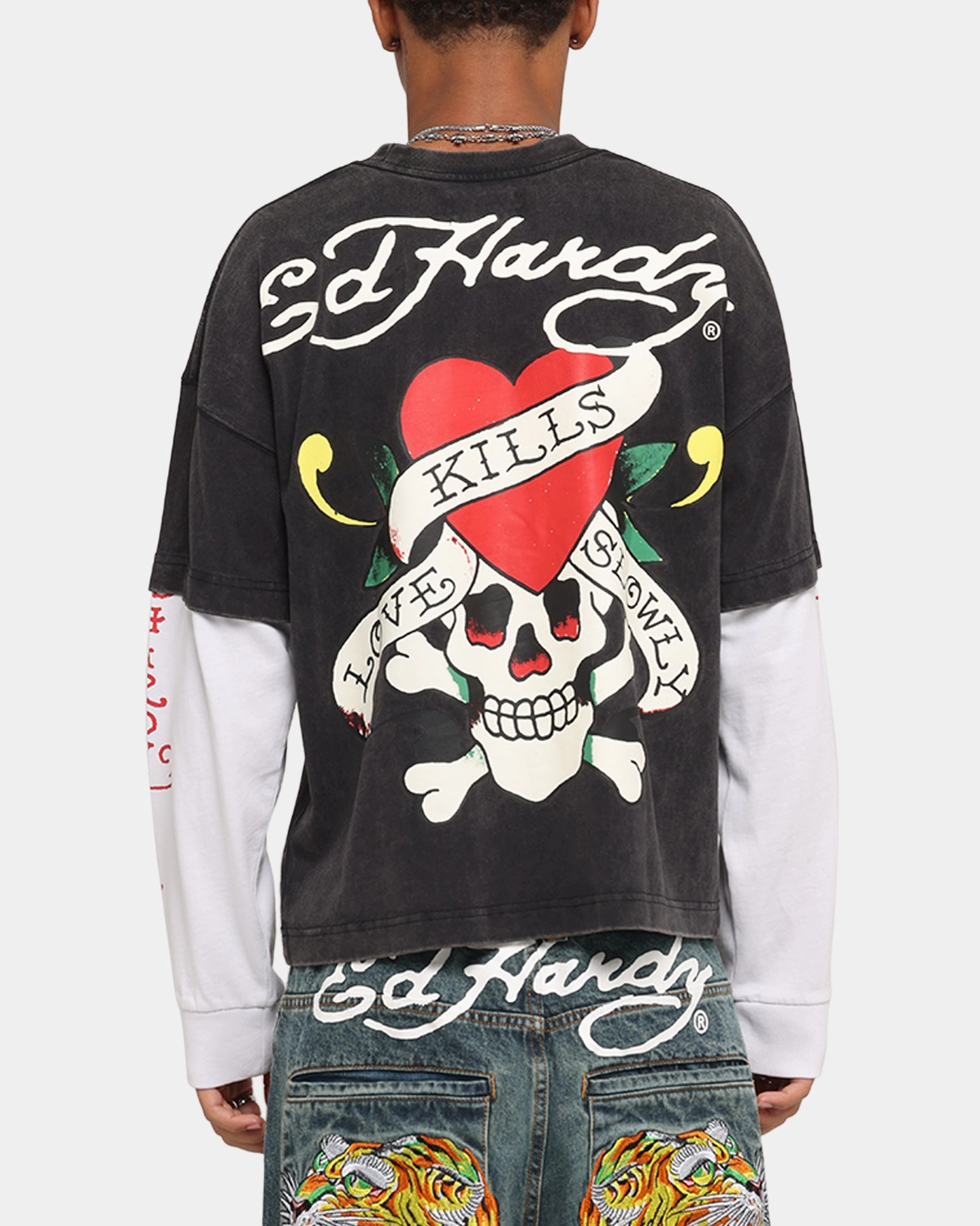 Ed Hardy Love Kills Layered Long Sleeve T-Shirt Black EcoFriendlyMaterial