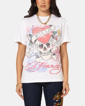 Durable Colorfast Finish Ed Hardy Love Kills Slowly Vintage T-Shirt White