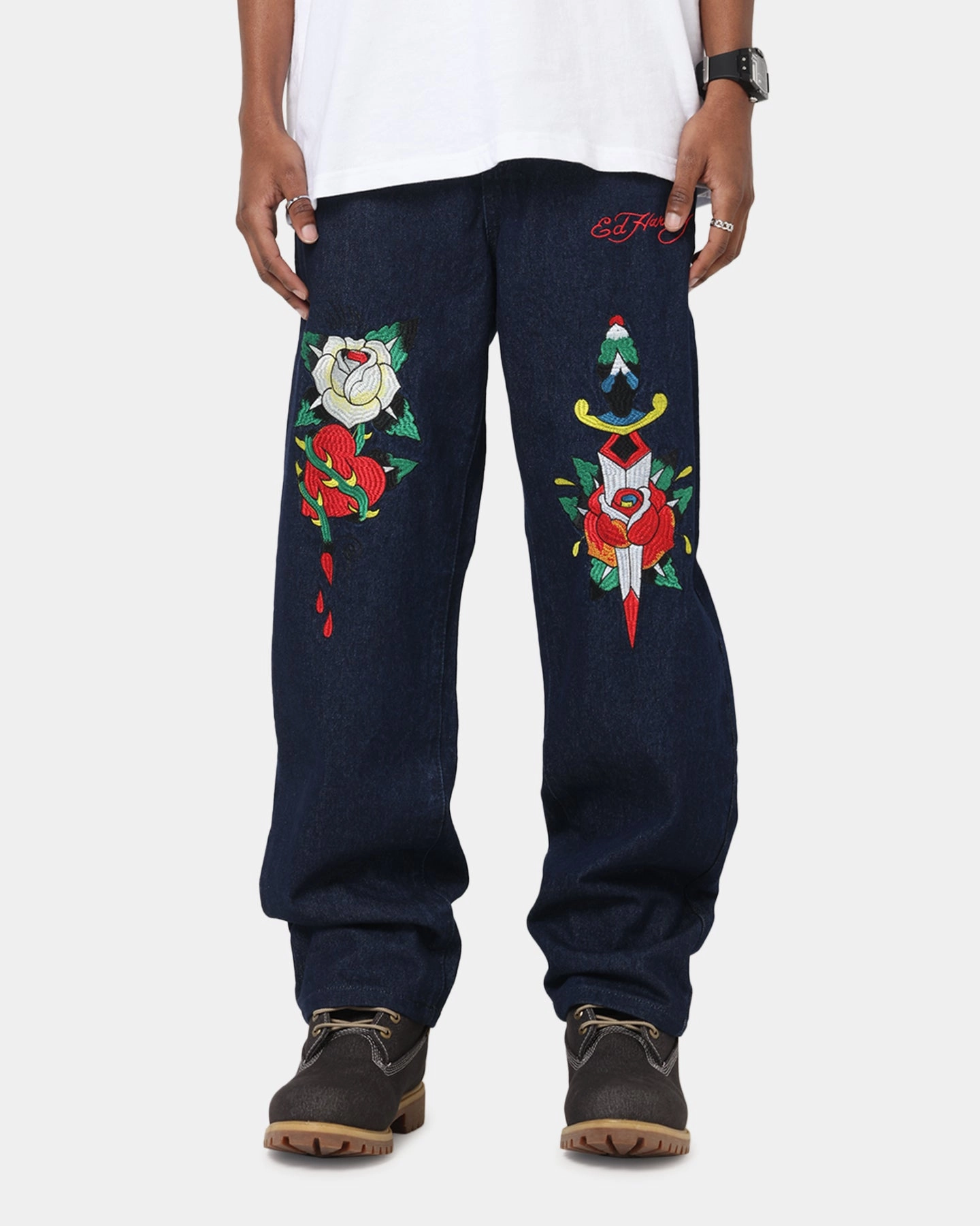 Work Ready Lightweight Textured Low Maintenance Denim Ed Hardy Once Wounded Jeans Dark Indigo