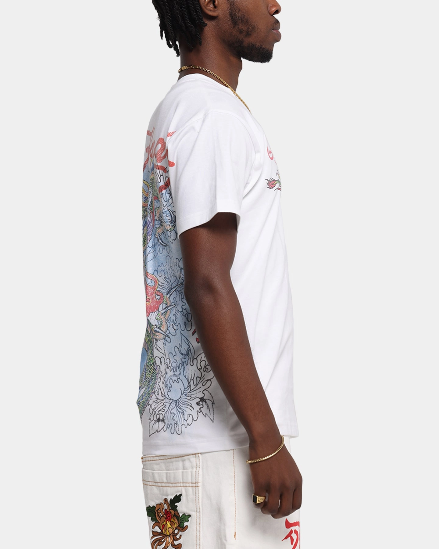 Ed Hardy Rising Dragon Vintage T-Shirt White Evergreen Heathered Texture