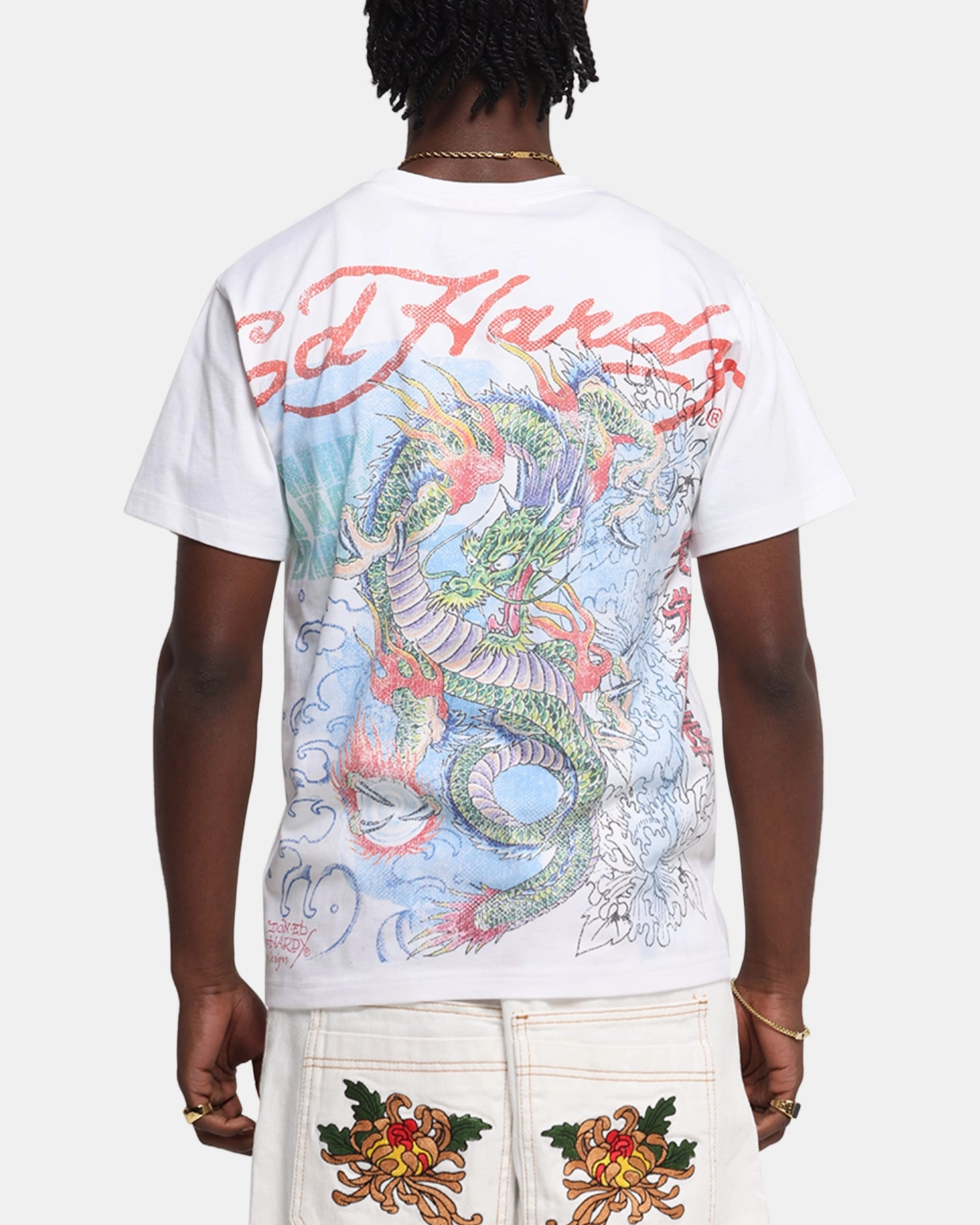 High-Quality Cotton Retro Ed Hardy Rising Dragon Vintage T-Shirt White