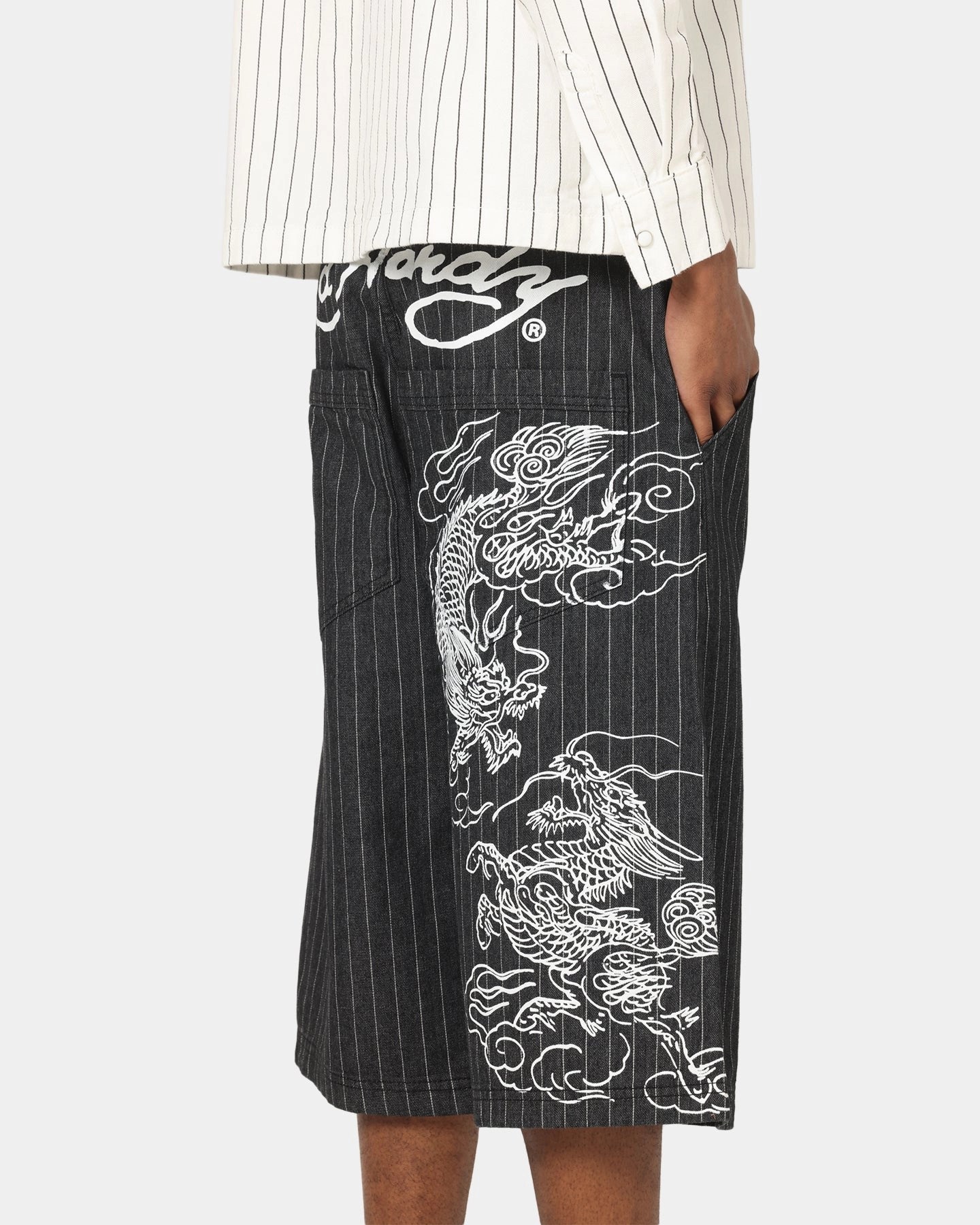 Ed Hardy Shinjuku Jorts Black Pinstripe Simple Comfort