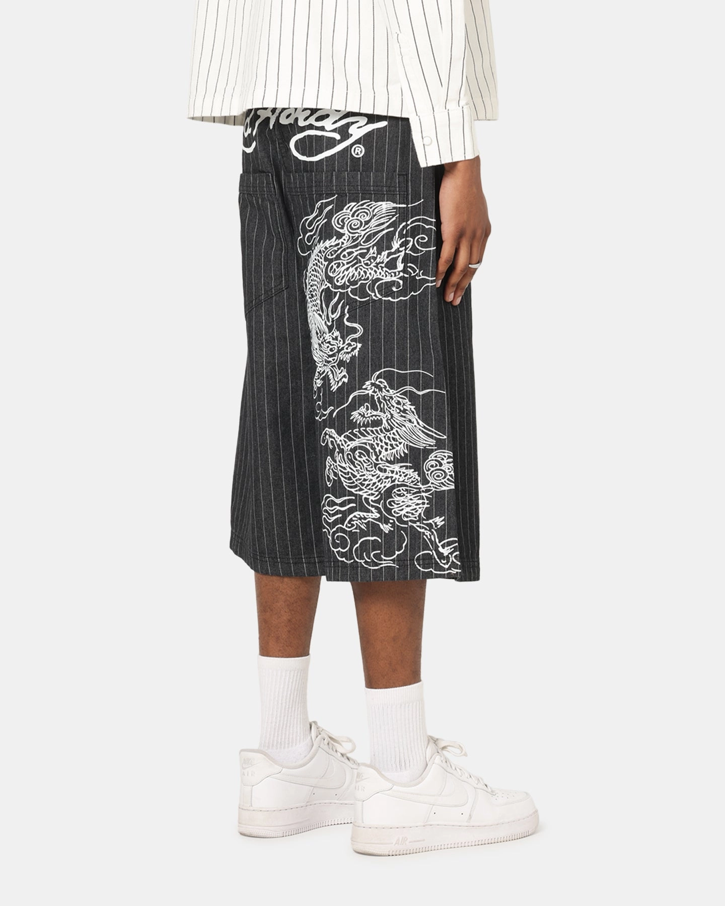 Ed Hardy Shinjuku Jorts Black Pinstripe Temperature Regulating Windproof coating