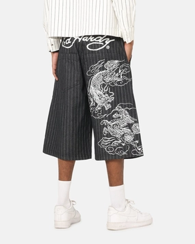 Ed Hardy Shinjuku Jorts Black Pinstripe Core Style