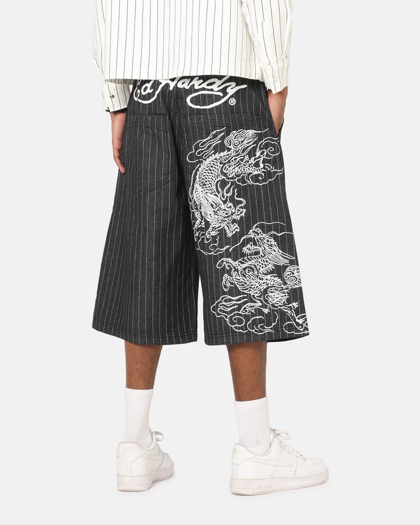 Ed Hardy Shinjuku Jorts Black Pinstripe Core Style