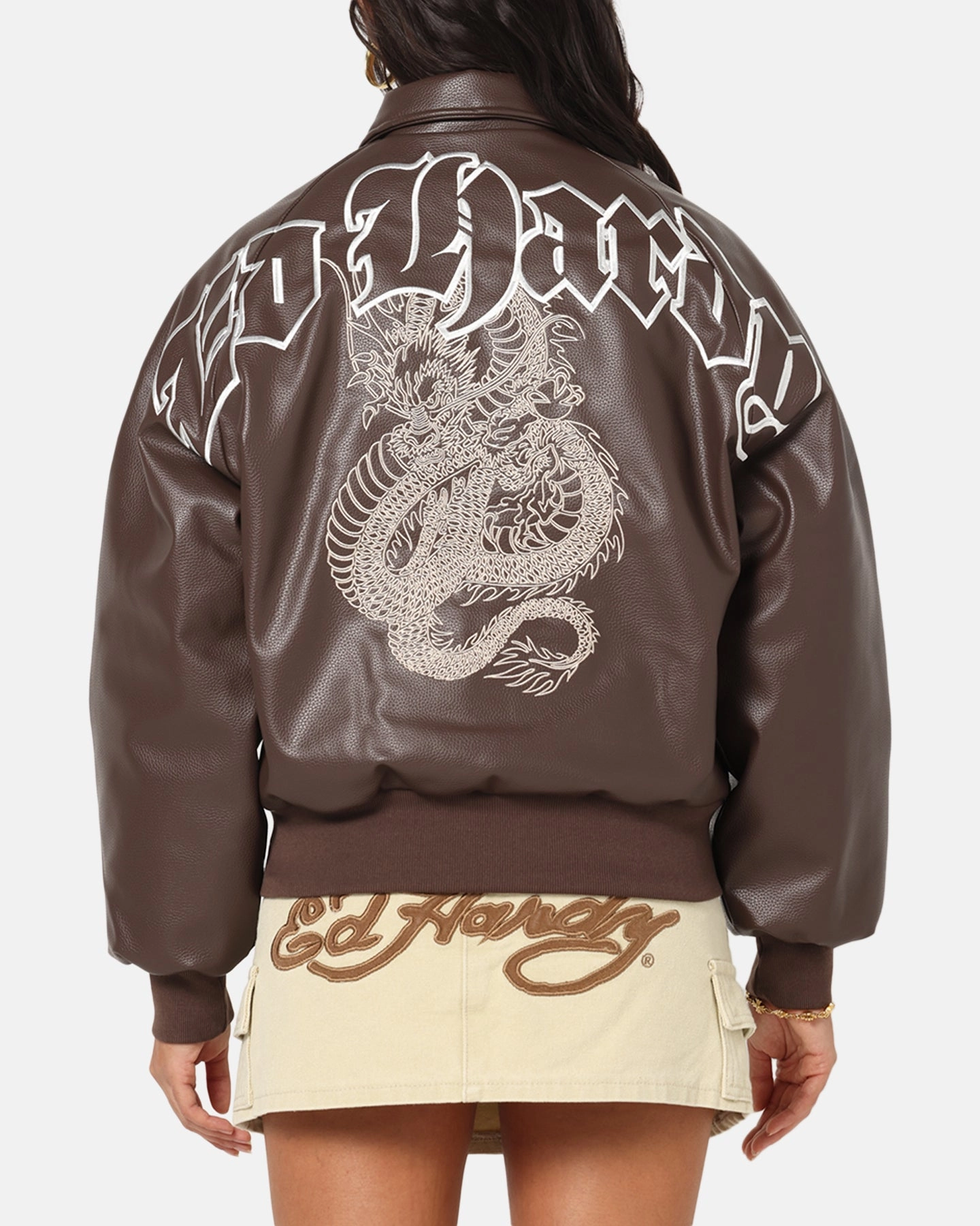 Ed Hardy Shinjuku Leather Jacket Brown Prayer Activewear