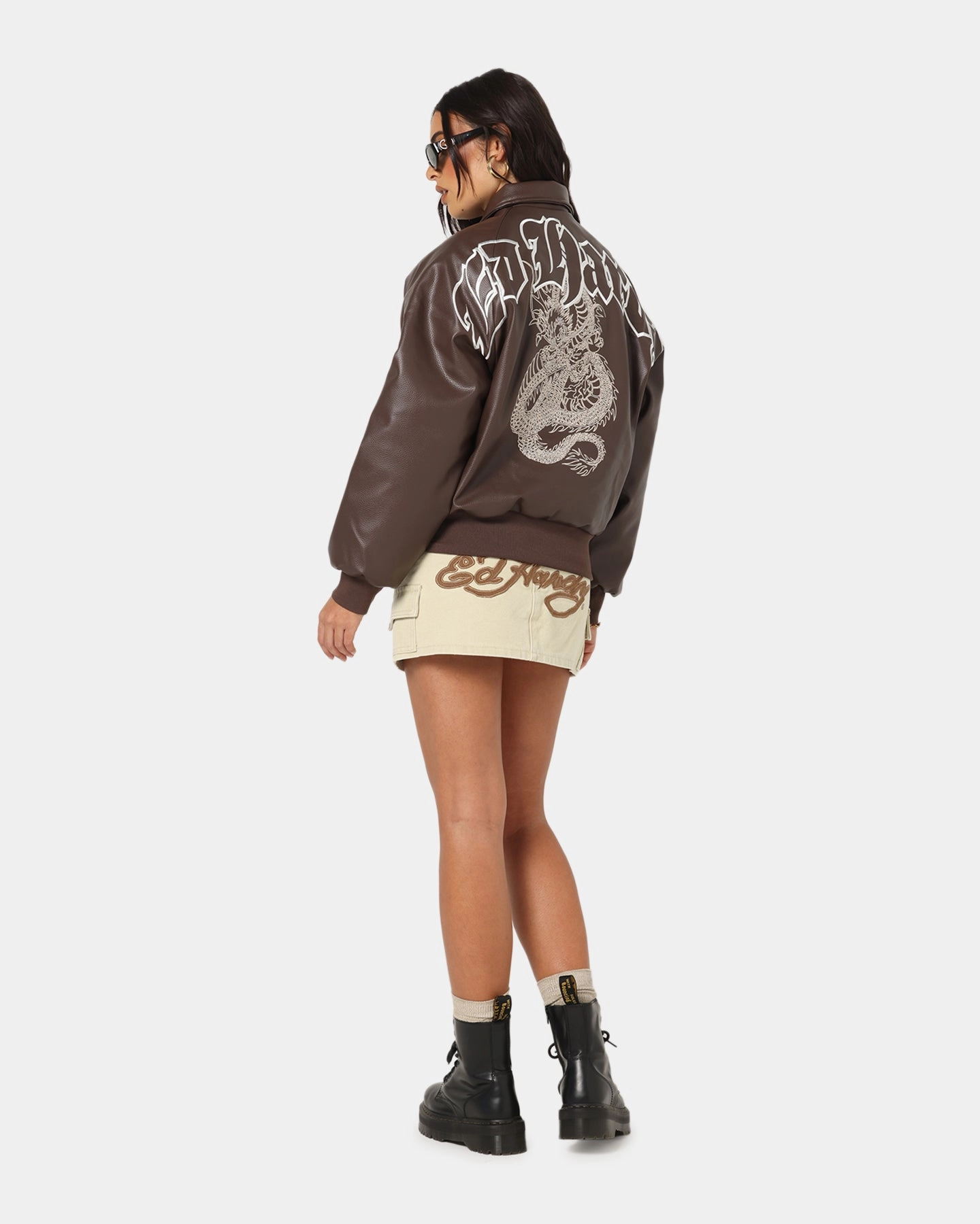 Worth Ed Hardy Shinjuku Leather Jacket Brown