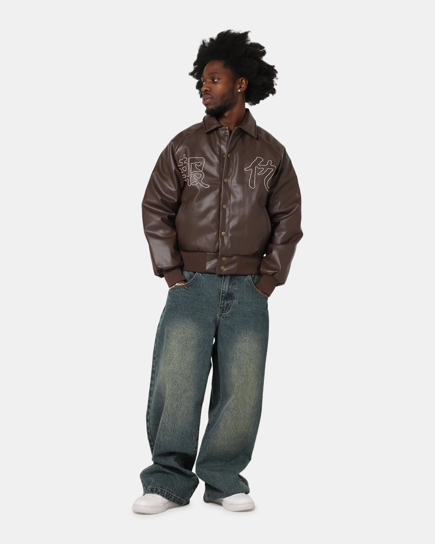 Ed Hardy Shinjuku Leather Jacket Brown All Day Fit snag resistant