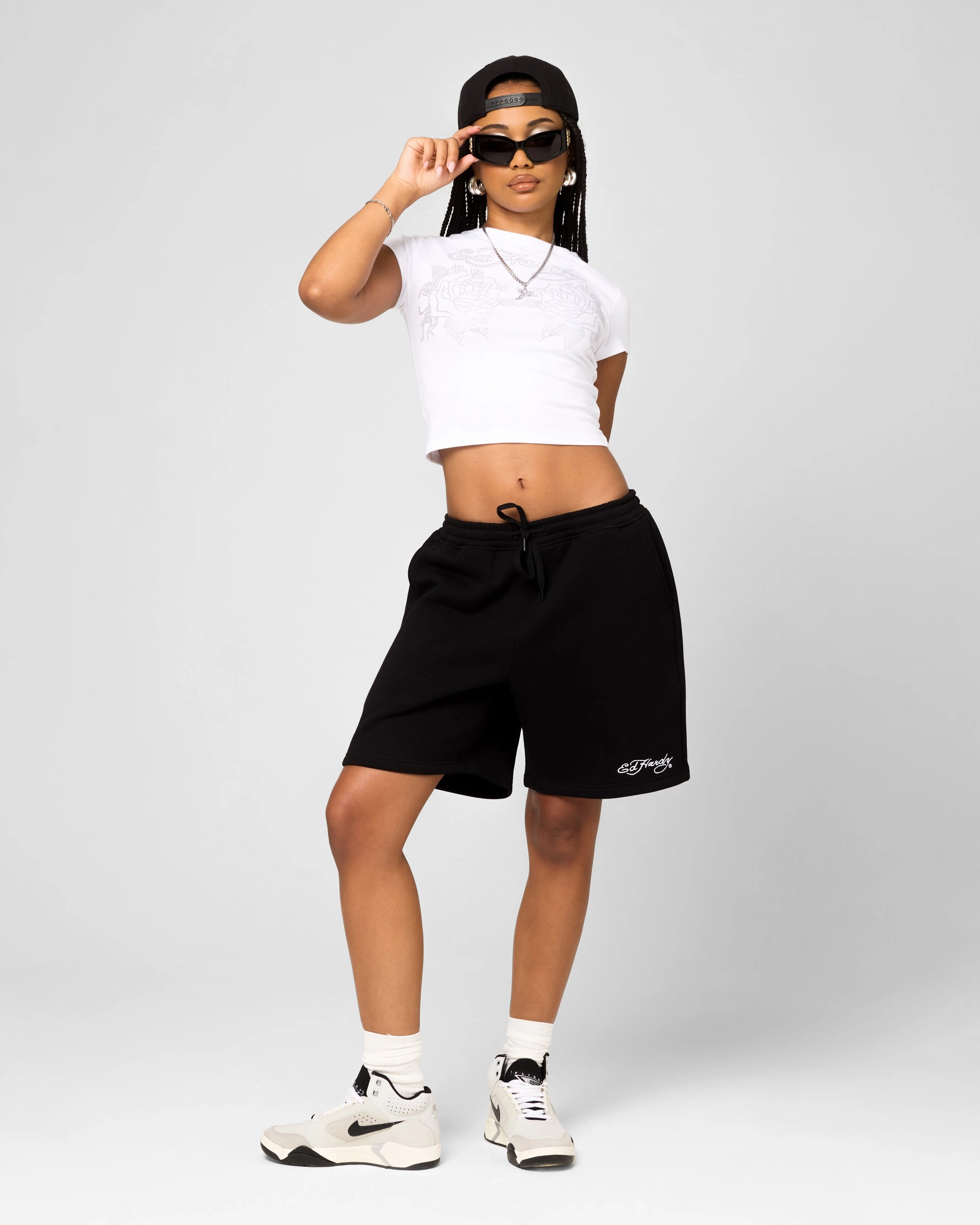 anti - static Ed Hardy Skull Fleece Shorts Black