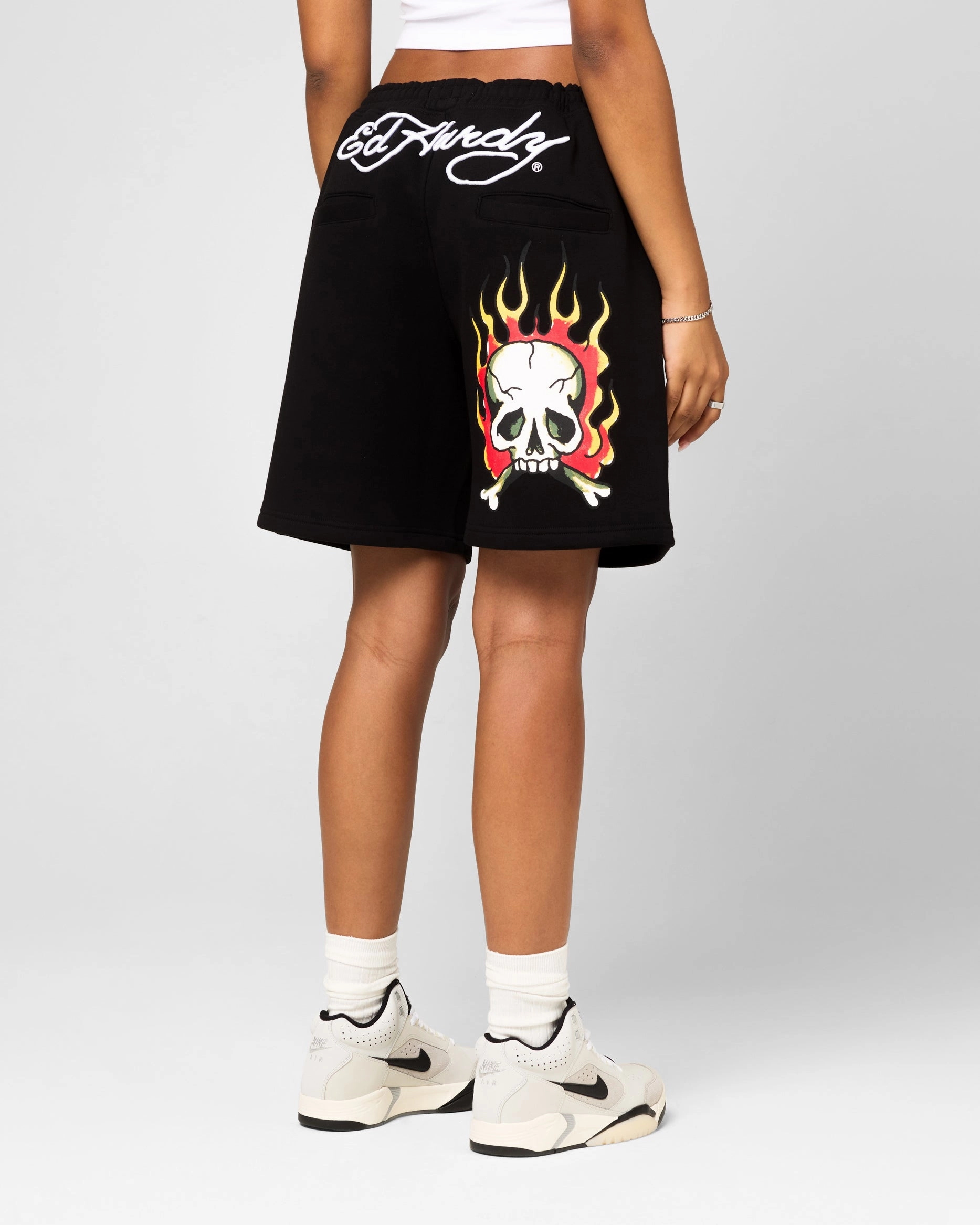 Ed Hardy Skull Fleece Shorts Black Anti Friction Seams