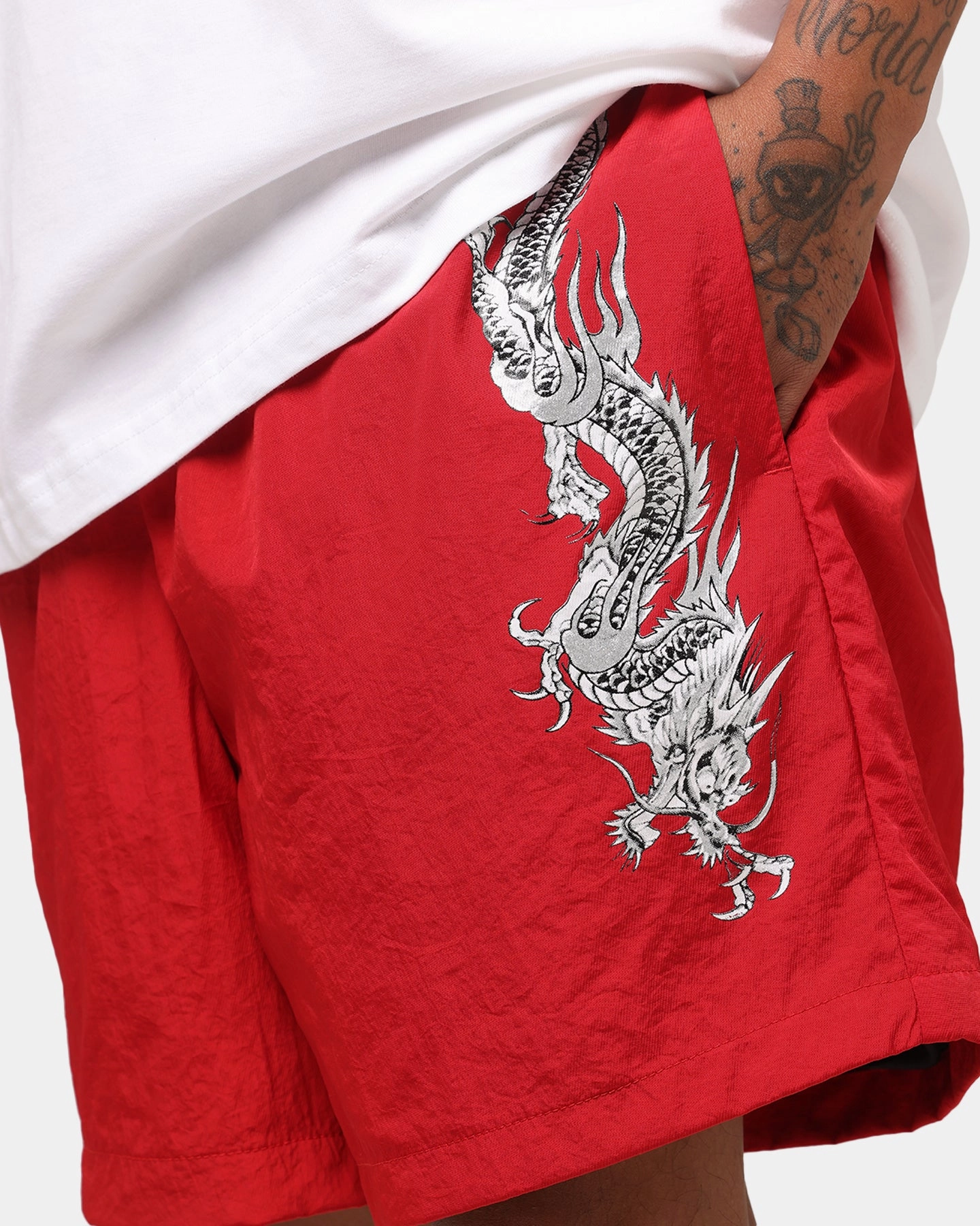 skiing gear Reinforced Stress Points Ed Hardy Tribal Dragon Shorts Red