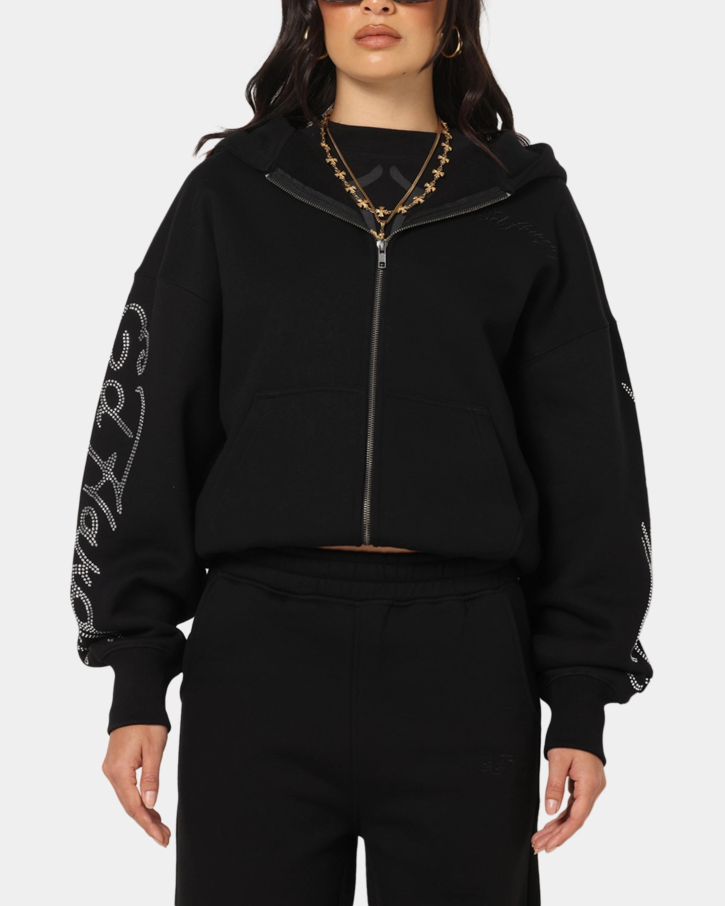 Zip Up Style Shiny Finish Ed Hardy Trinity Zip Hoodie Black