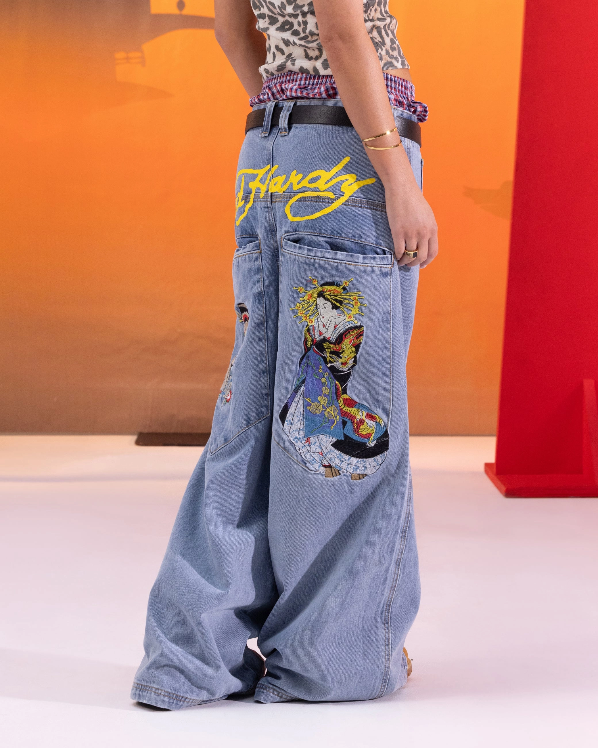 Ed Hardy Ultra Wide Leg Denim Jeans Light Wash Blue Cool And Clean Work Ready Lightweight Textured